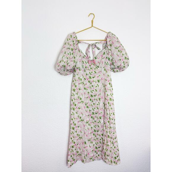 Revolve LPA Hartley Midi Dress Size Medium Floral Puff Sleeve Coquette Feminine - Picture 3 of 14